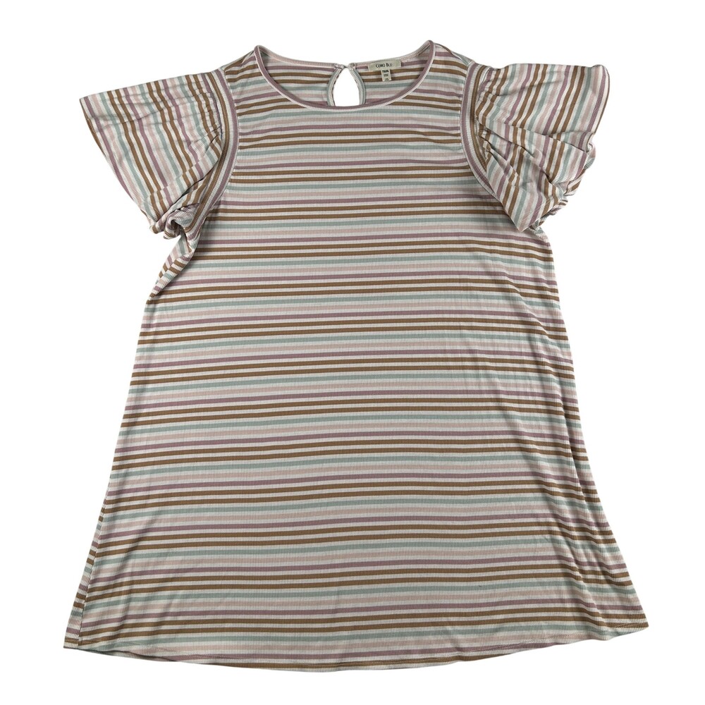 Como Blu T-Shirt Dress Womens XXL Multicolor Stripe Flutter Sleeve Knit Casual